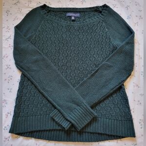 Aeropostale Women's Dark Green Cable Crewneck Sweater